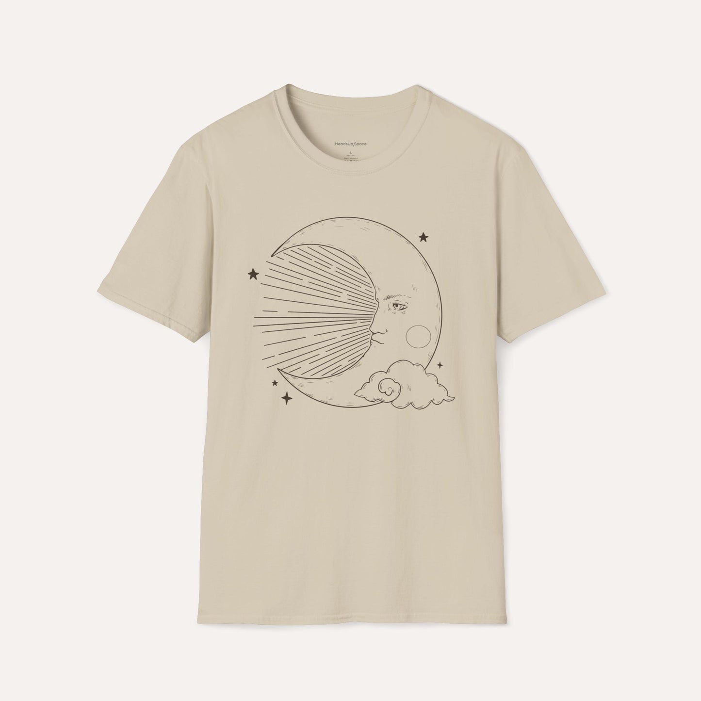 Vintage Moon Face T-Shirt – Celestial Line Art Tee for Dreamers & Stargazers