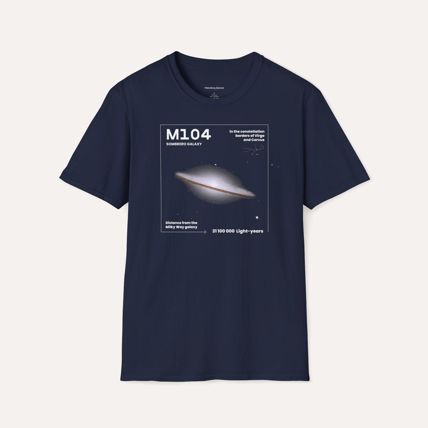 M104 Sombrero Galaxy T-Shirt – Constellation of Virgo & Corvus DE