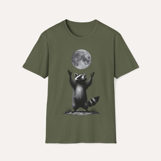 Moon Worship Raccoon T-Shirt – Funny Spiritual Animal Tee for Nature & Space Lovers