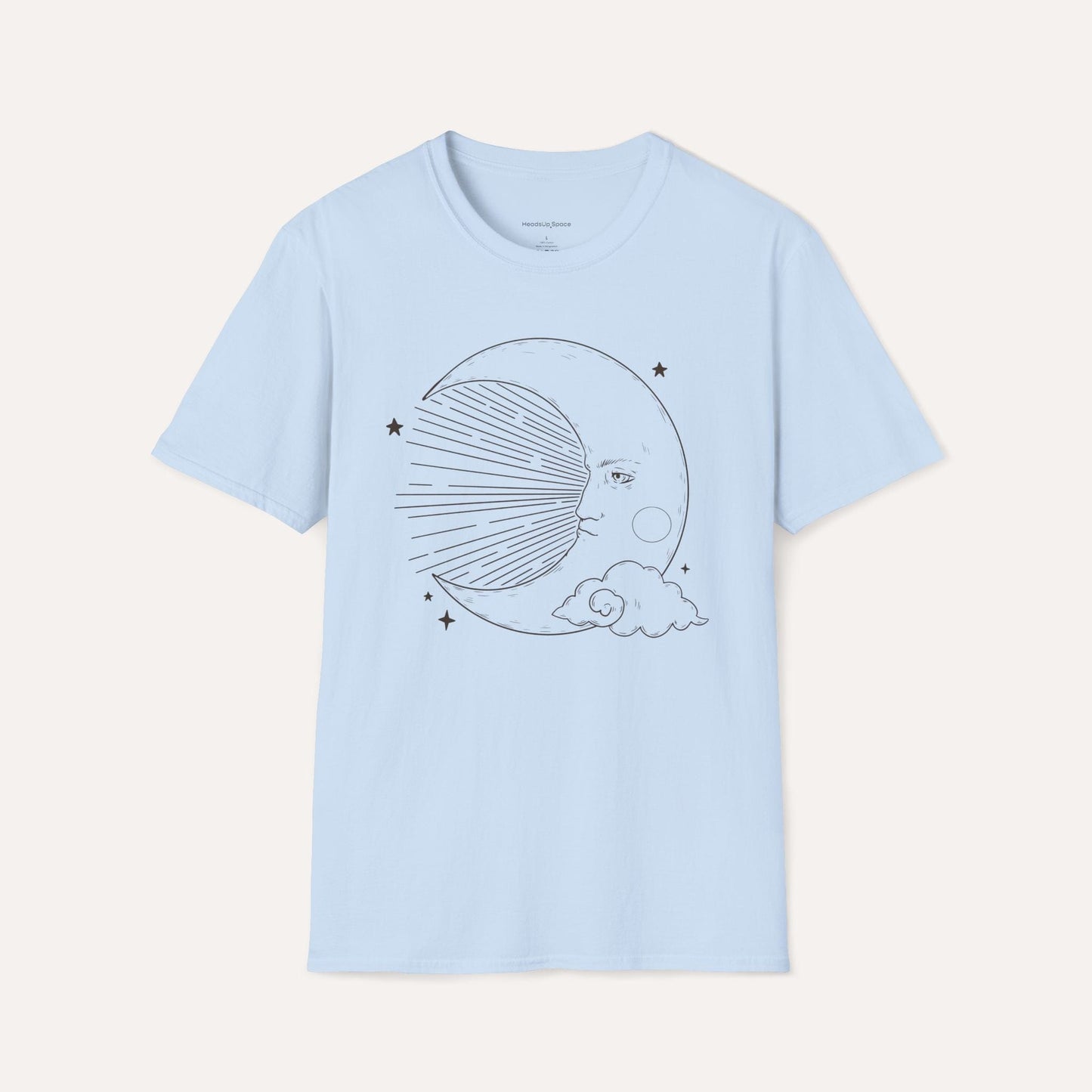 Vintage Moon Face T-Shirt – Celestial Line Art Tee for Dreamers & Stargazers