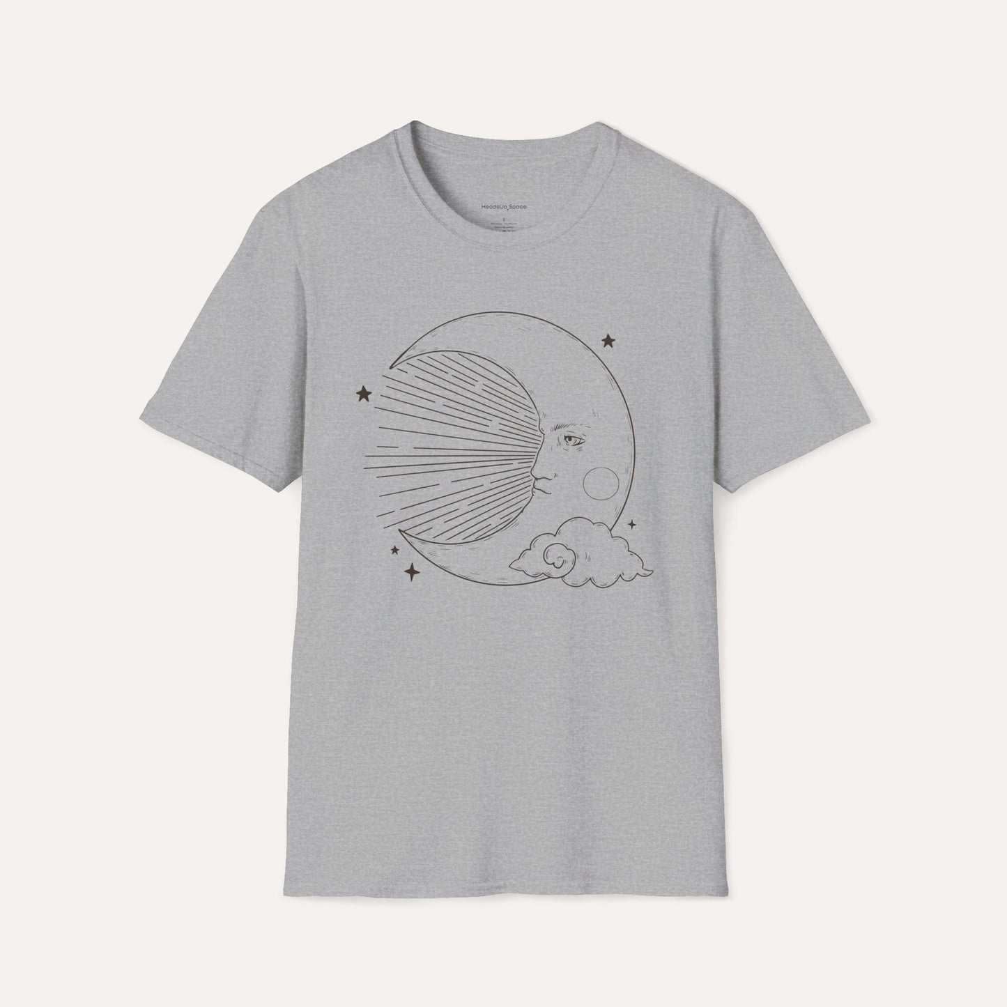 Vintage Moon Face T-Shirt – Celestial Line Art Tee for Dreamers & Stargazers