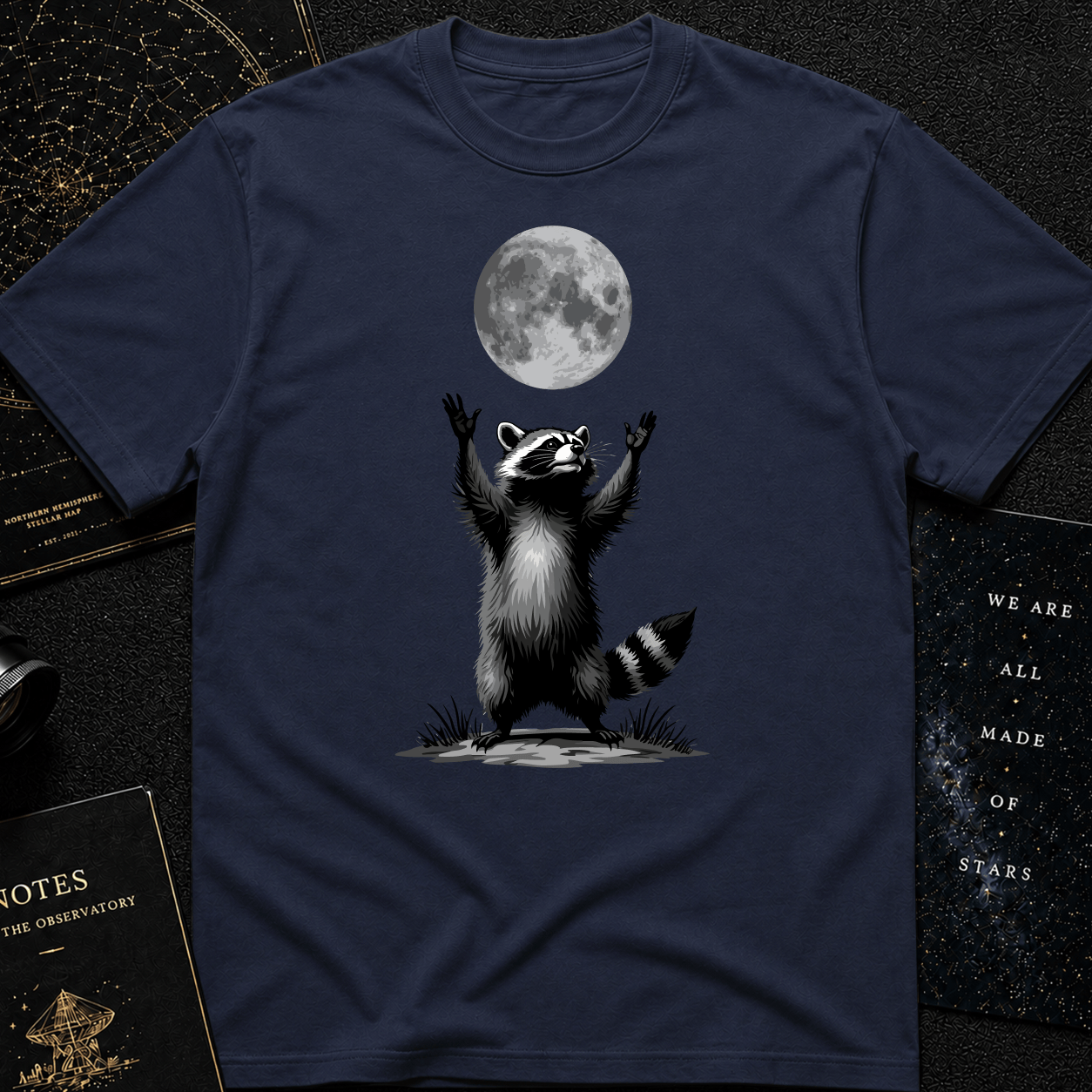 Moon Worship Raccoon T-Shirt – Funny Spiritual Animal Tee for Nature & Space Lovers