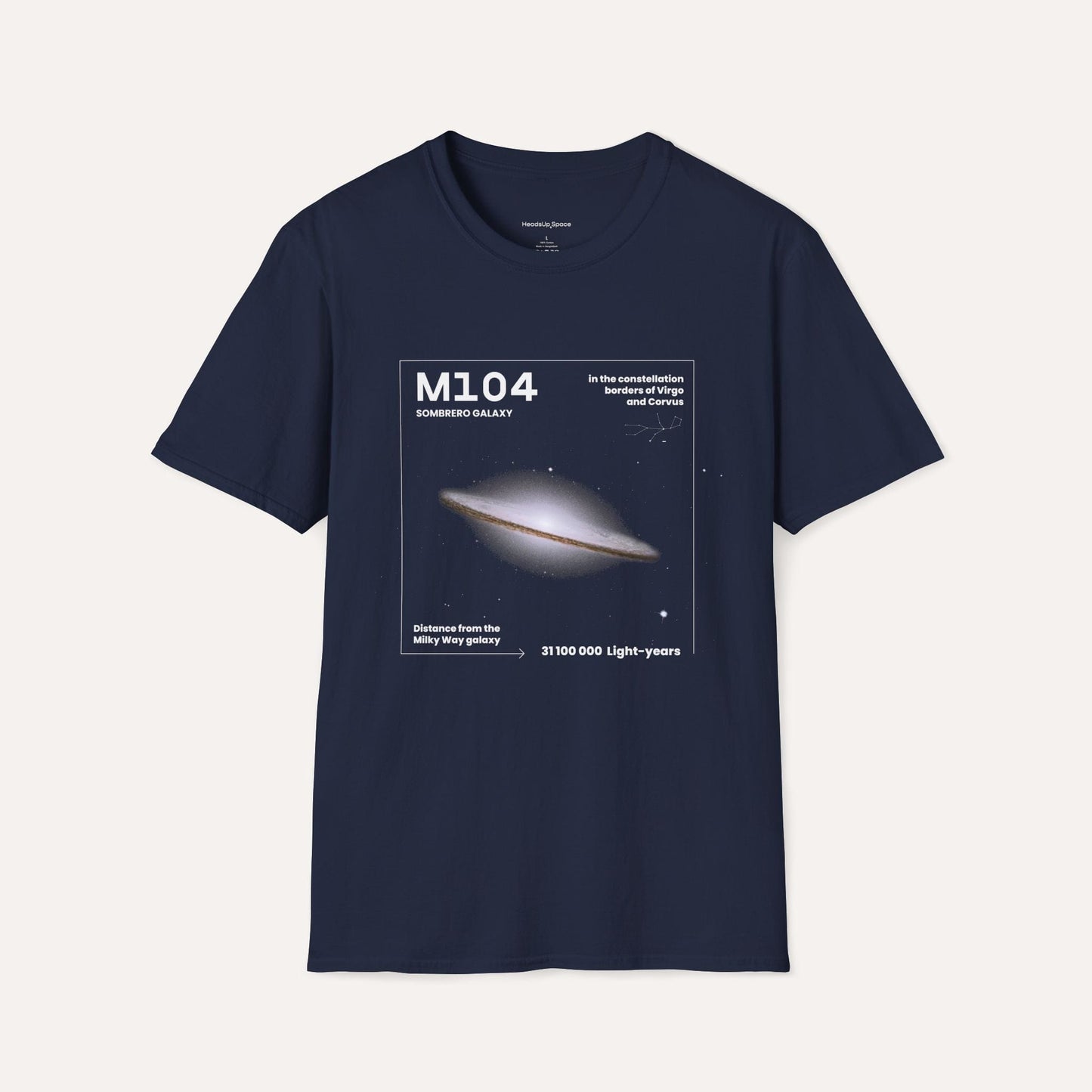 M104 Sombrero Galaxy T-Shirt – Constellation of Virgo & Corvus
