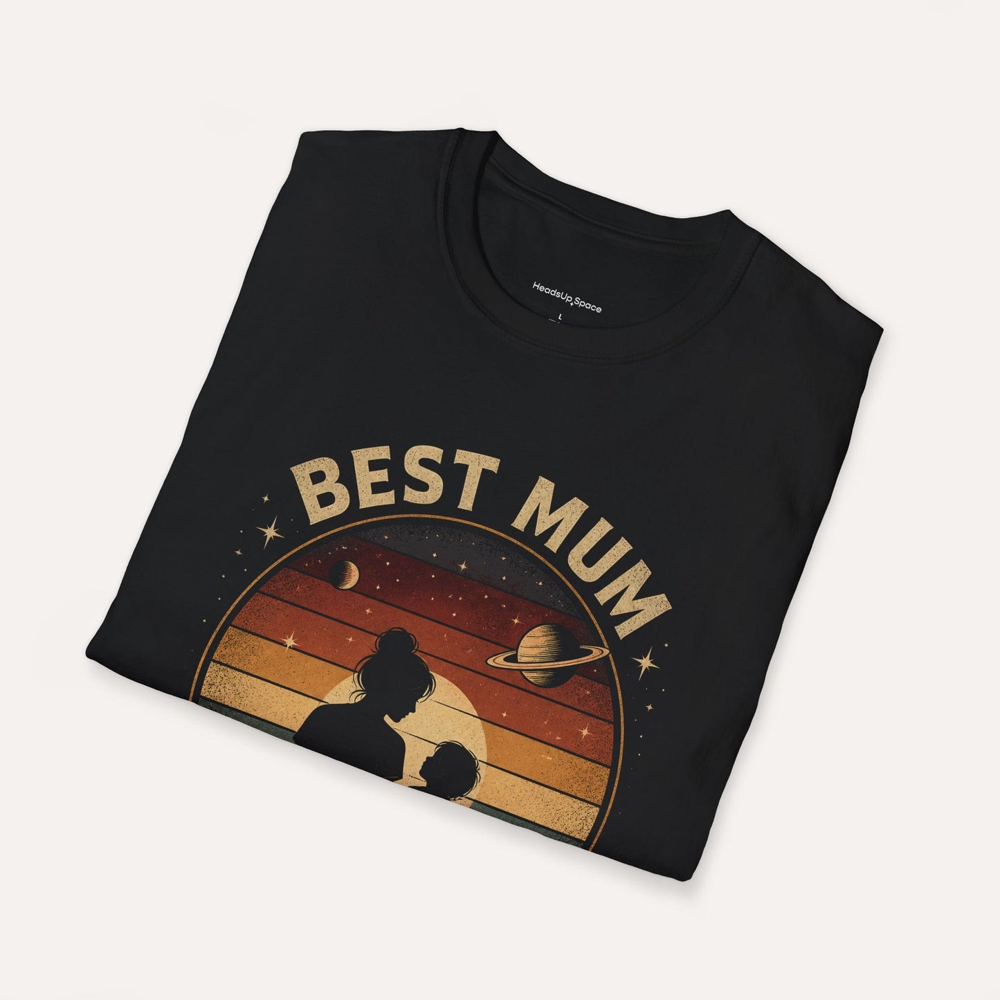 Best Mum in the Galaxy T-Shirt – Retro Sunset Mom & Child Silhouette, Space Gift