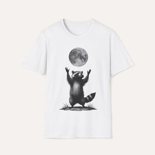 Moon Worship Raccoon T-Shirt – Funny Spiritual Animal Tee for Nature & Space Lovers