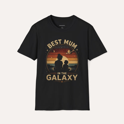 Best Mum in the Galaxy T-Shirt – Retro Sunset Mom & Child Silhouette, Space Gift