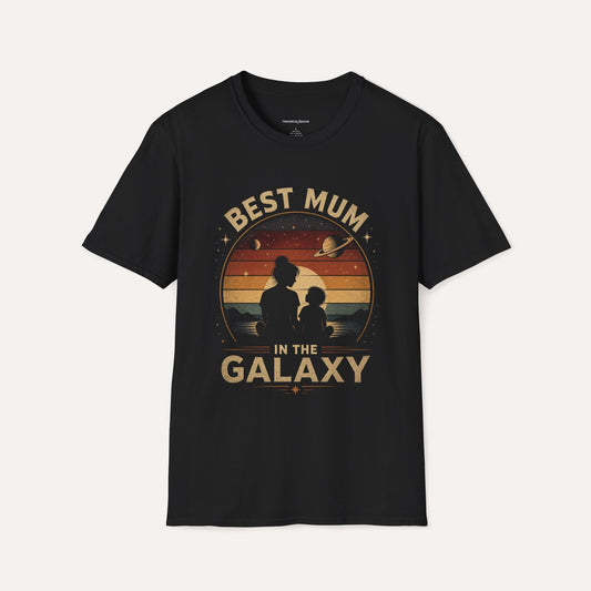 Best Mum in the Galaxy T-Shirt – Retro Sunset Mom & Child Silhouette, Space Gift