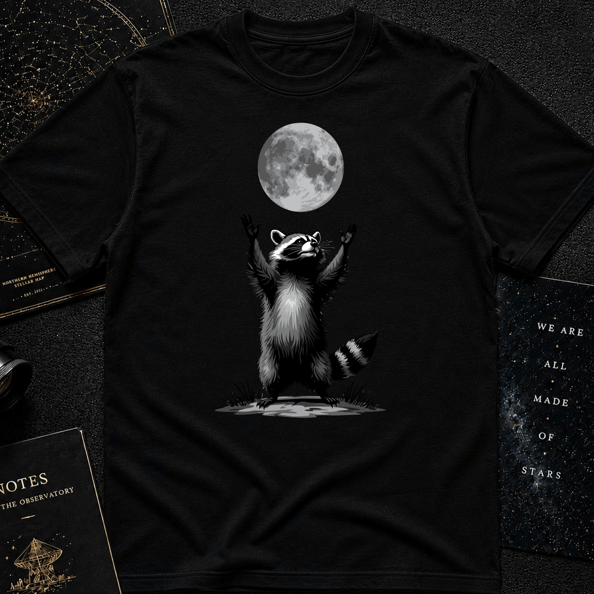 Moon Worship Raccoon T-Shirt – Funny Spiritual Animal Tee for Nature & Space Lovers