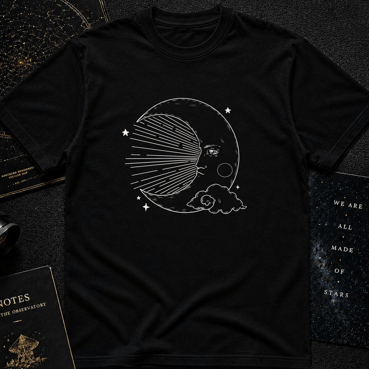 Vintage Moon Face T-Shirt – Celestial Line Art Tee for Dreamers & Stargazers