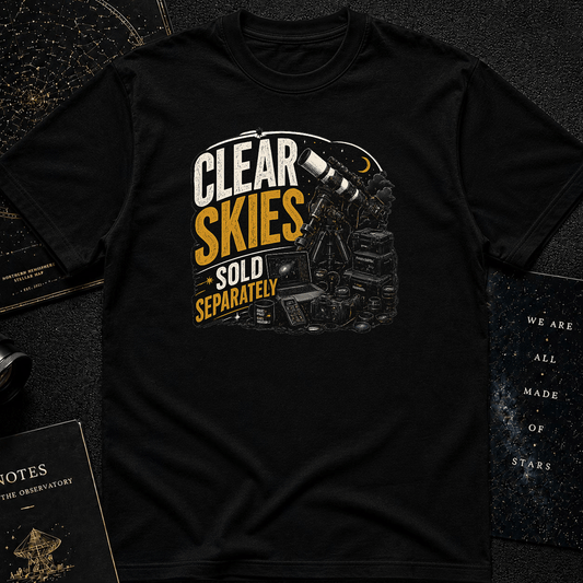 Clear Skies Sold Separately T-Shirt – Funny Astronomy & Astrophotography Tee