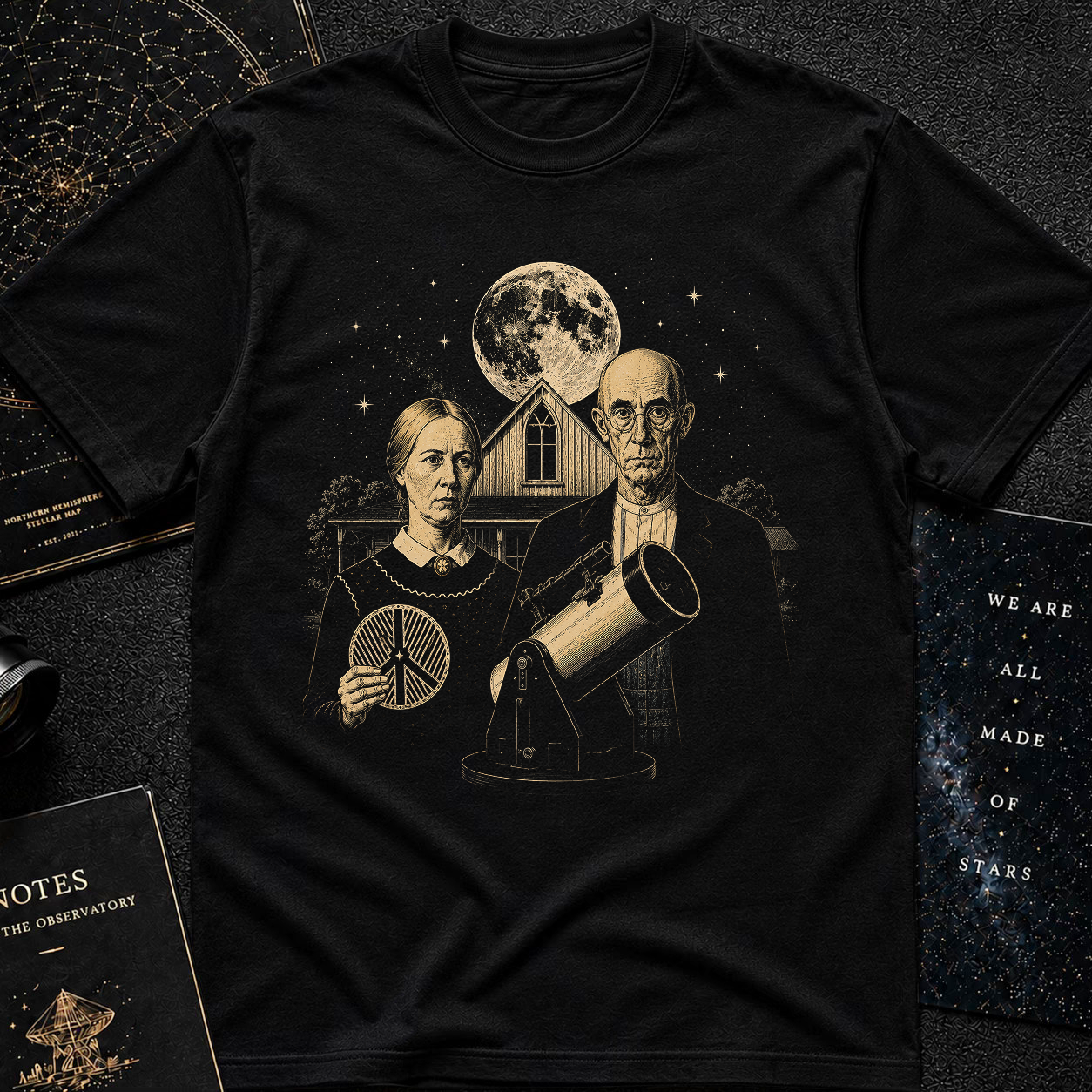 American Gothic Astronomers T-Shirt