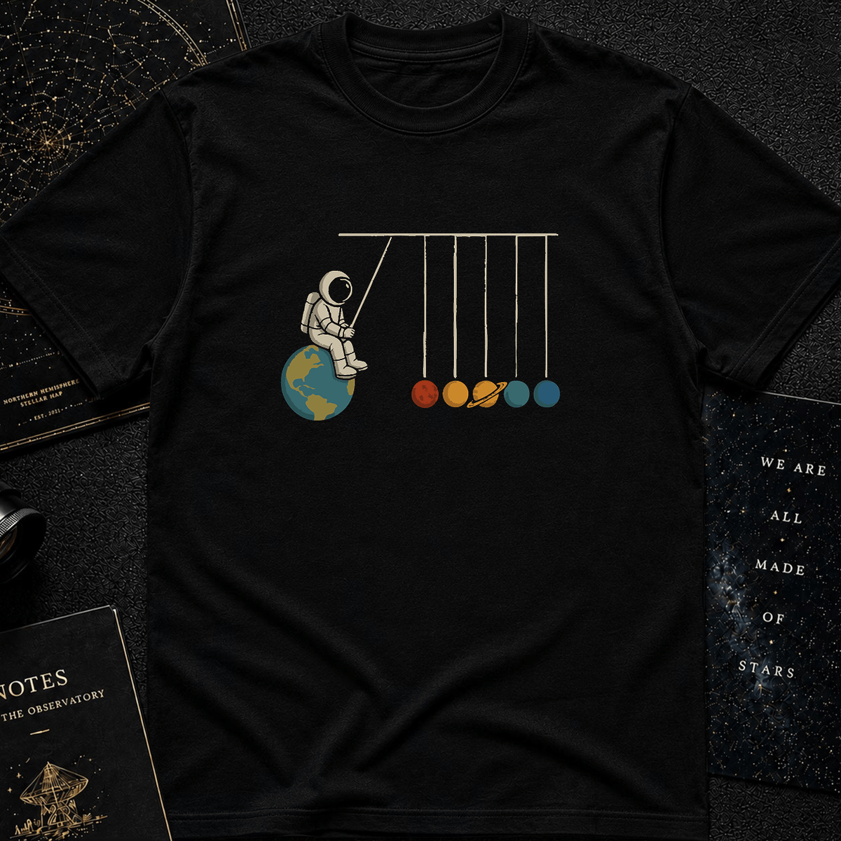 Newton's Space Cradle – Astronaut Planet Swing Tee