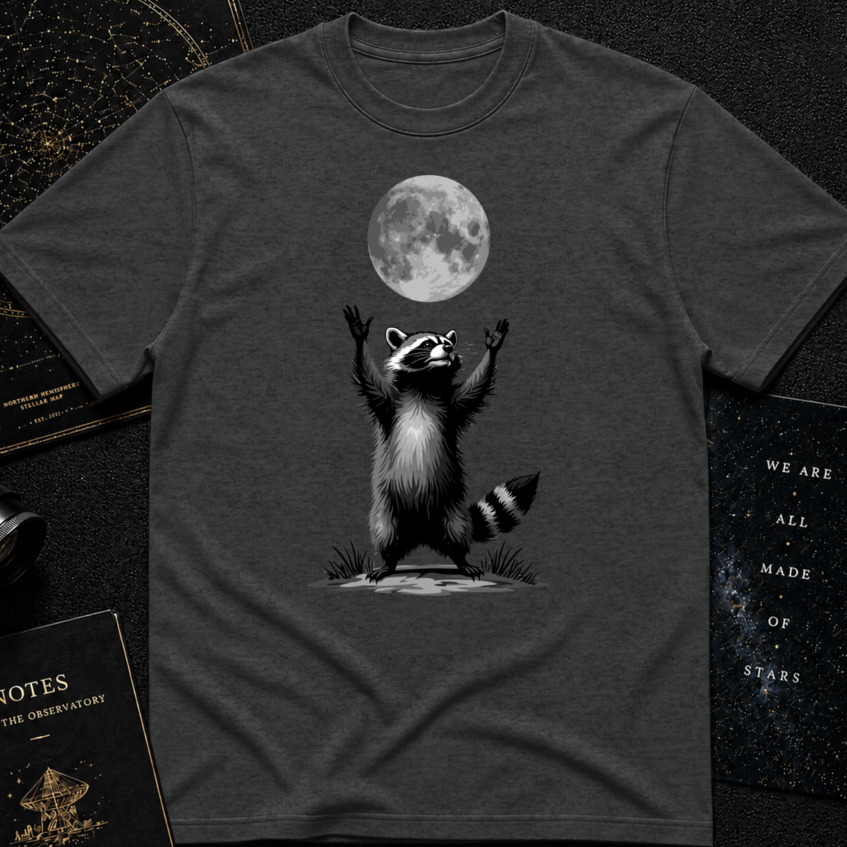Moon Worship Raccoon T-Shirt – Funny Spiritual Animal Tee for Nature & Space Lovers