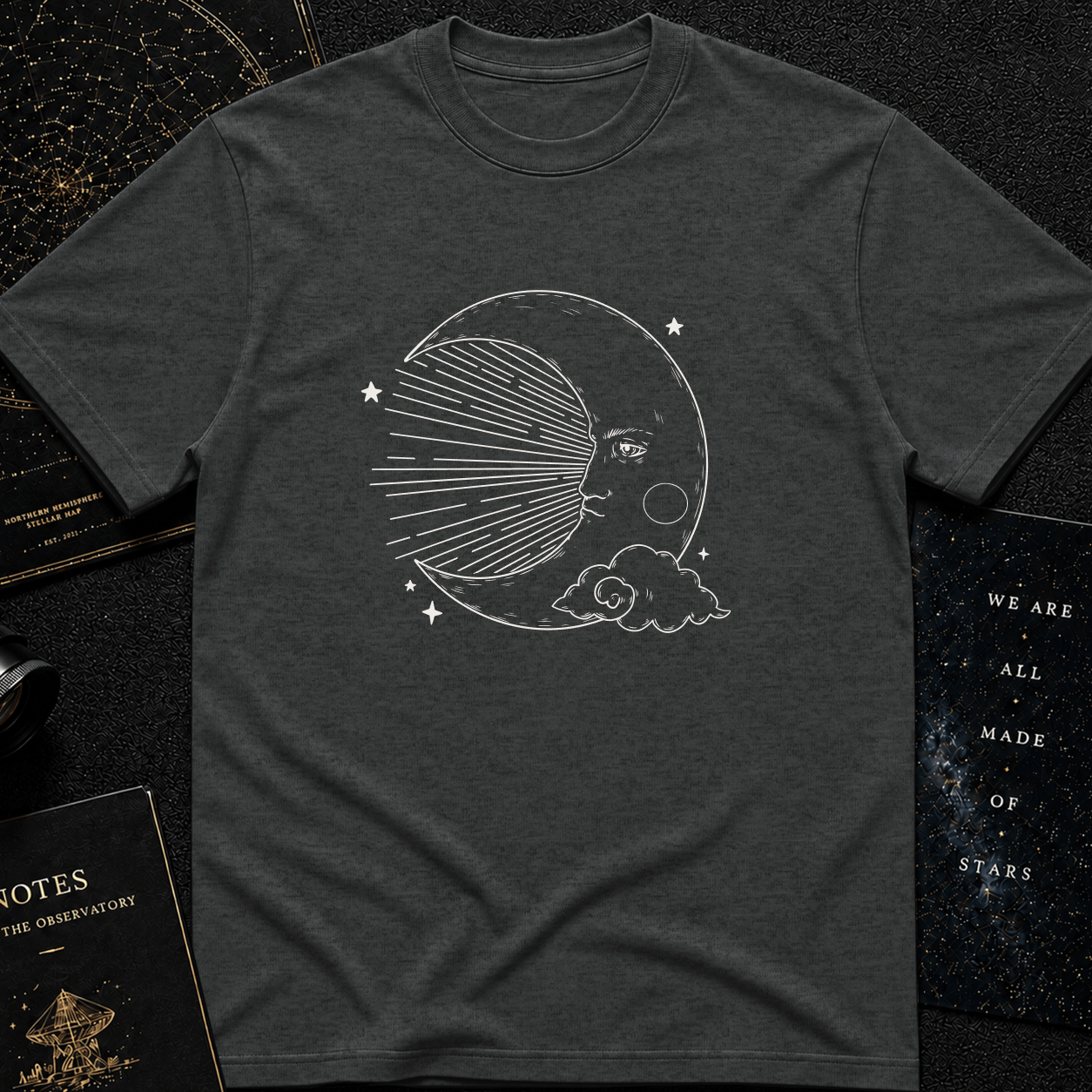 Vintage Moon Face T-Shirt – Celestial Line Art Tee for Dreamers & Stargazers