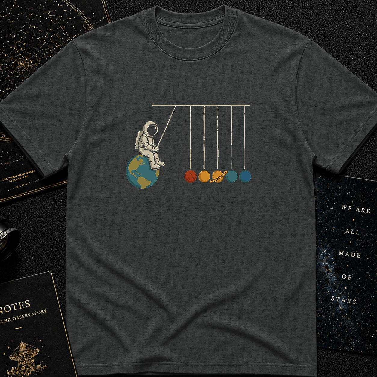 Newton's Space Cradle – Astronaut Planet Swing Tee