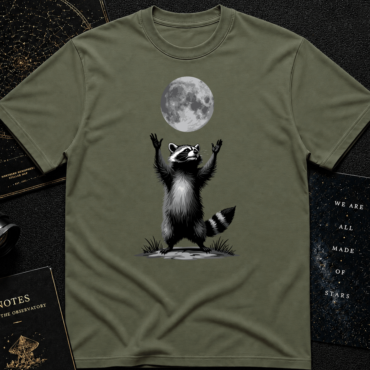 Moon Worship Raccoon T-Shirt – Funny Spiritual Animal Tee for Nature & Space Lovers