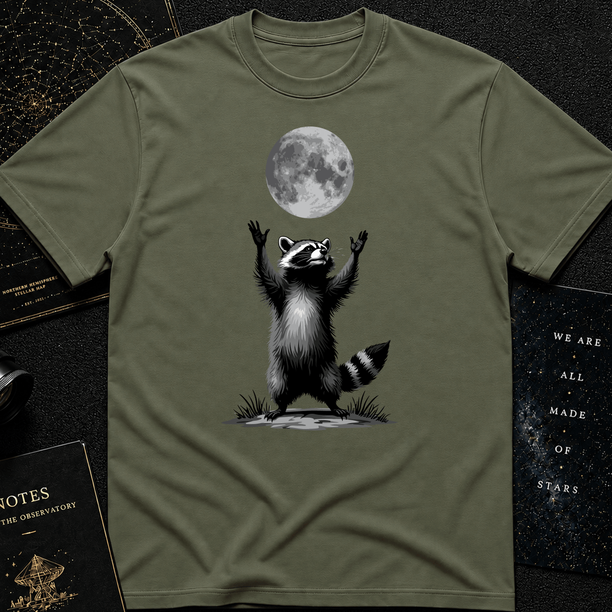 Moon Worship Raccoon T-Shirt – Funny Spiritual Animal Tee for Nature & Space Lovers