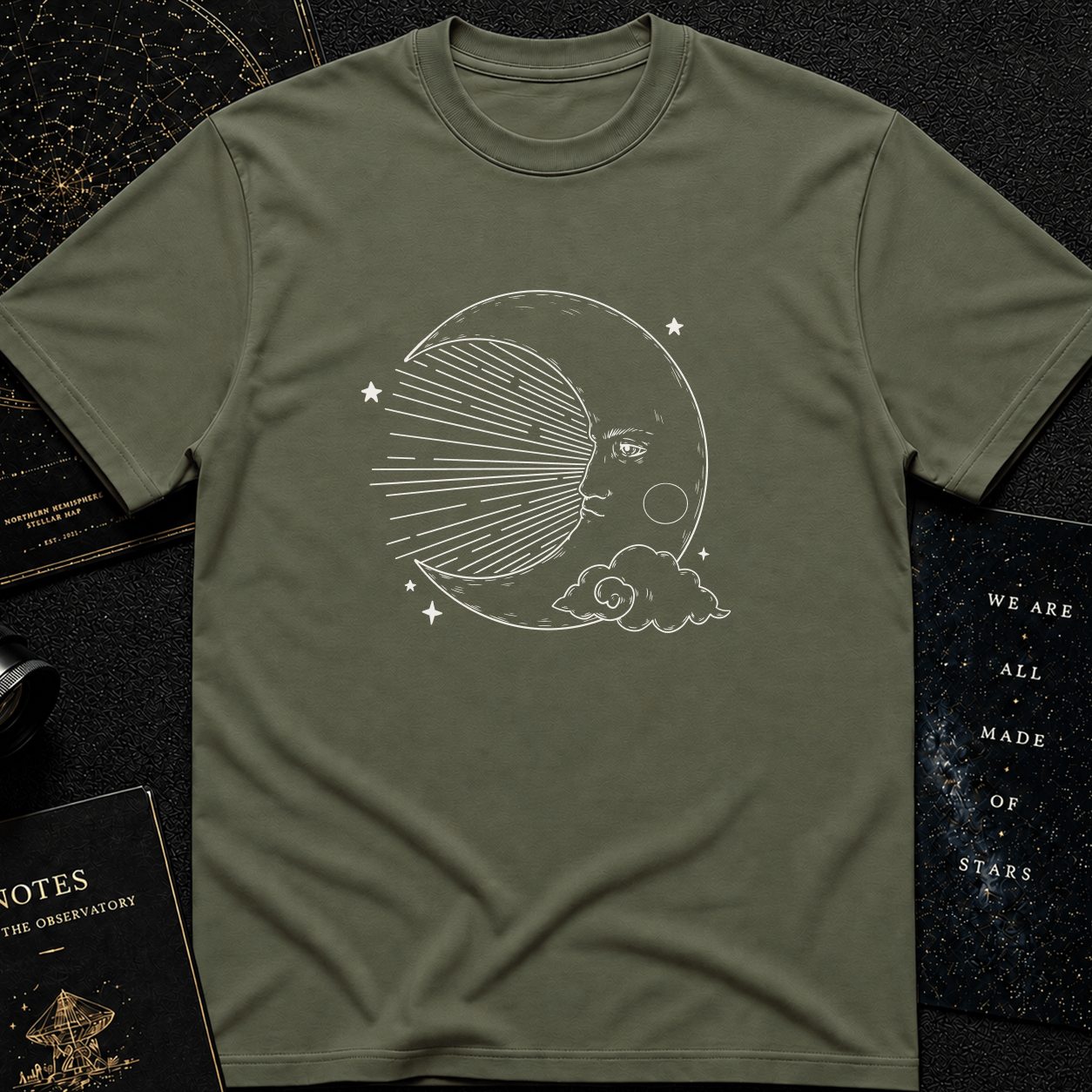 Vintage Moon Face T-Shirt – Celestial Line Art Tee for Dreamers & Stargazers