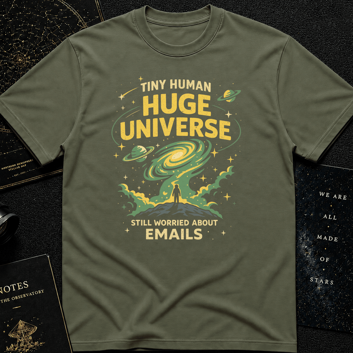 Tiny human huge universe t-shirt