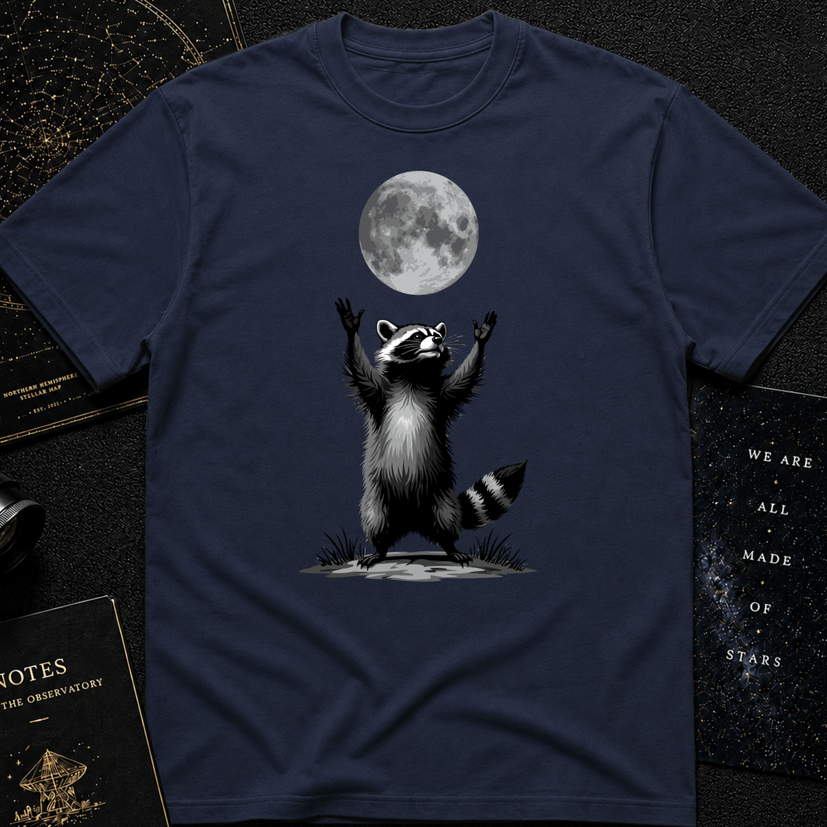 Moon Worship Raccoon T-Shirt – Funny Spiritual Animal Tee for Nature & Space Lovers