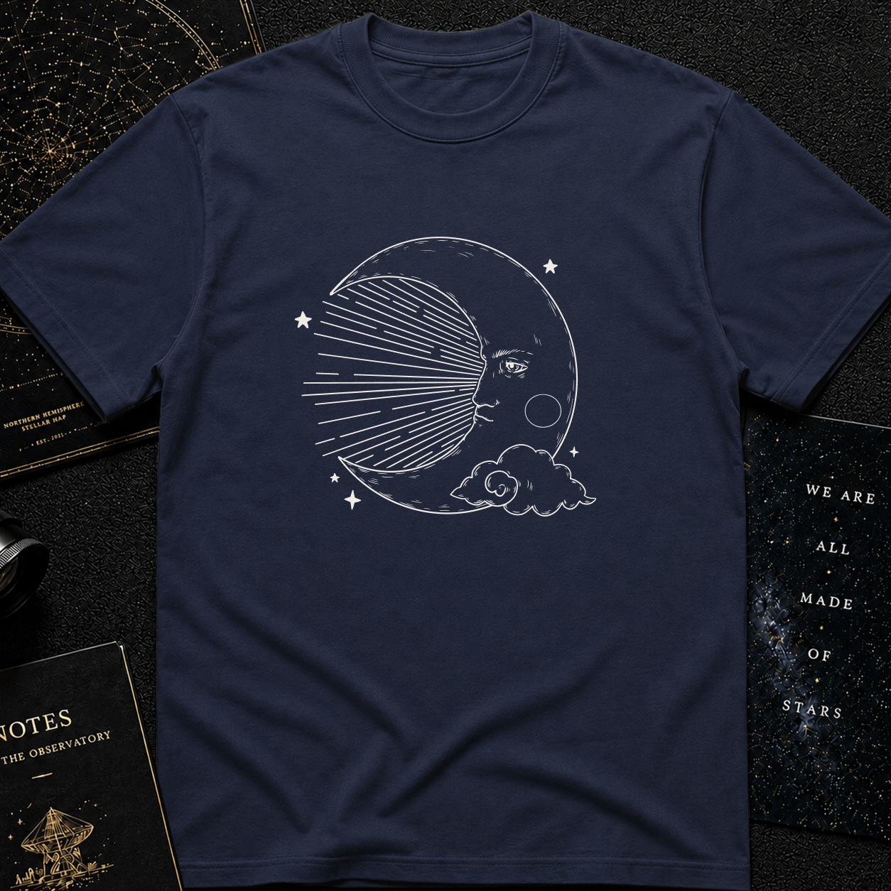 Vintage Moon Face T-Shirt – Celestial Line Art Tee for Dreamers & Stargazers