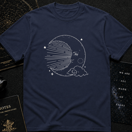 Vintage Moon Face T-Shirt – Celestial Line Art Tee for Dreamers & Stargazers