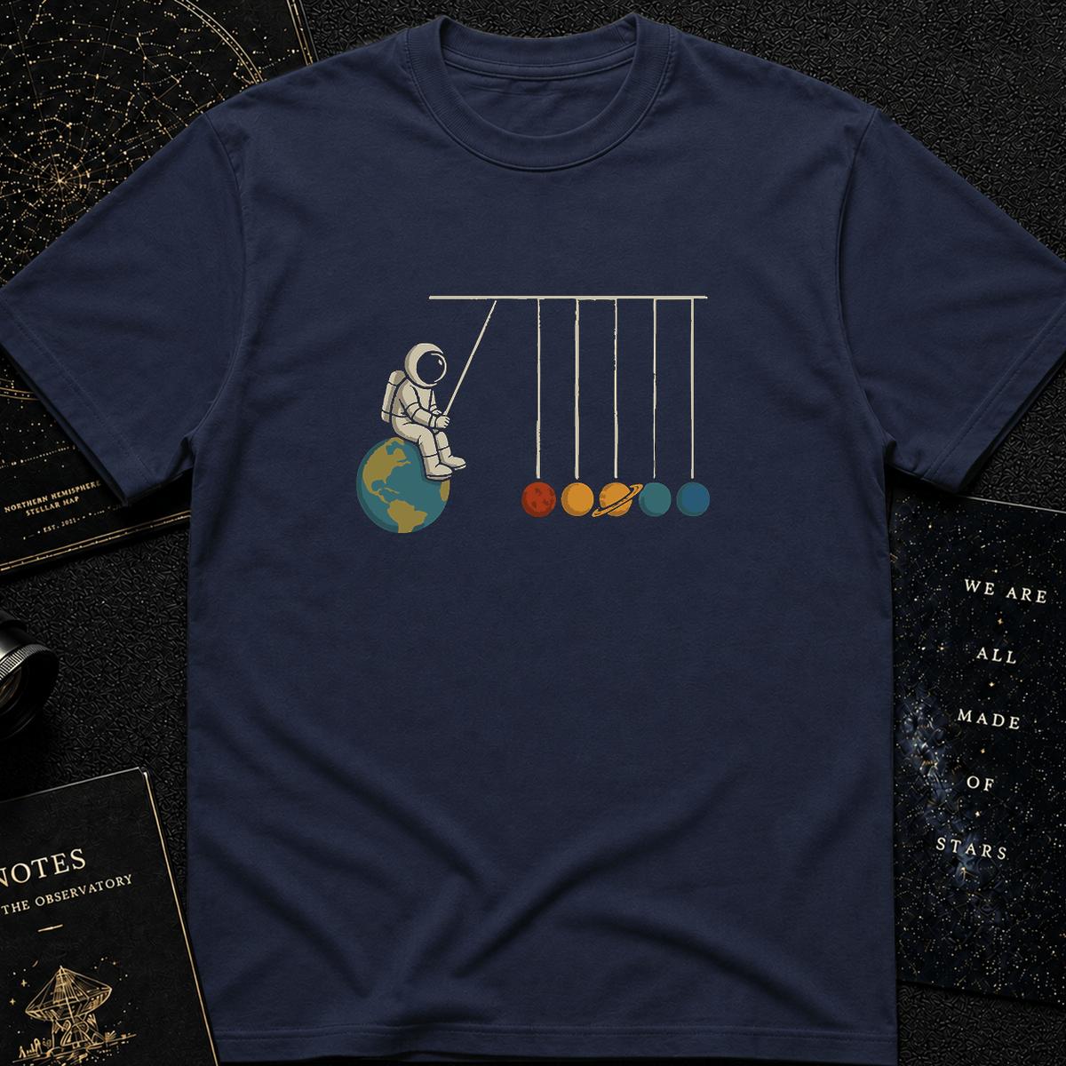 Newton's Space Cradle – Astronaut Planet Swing Tee