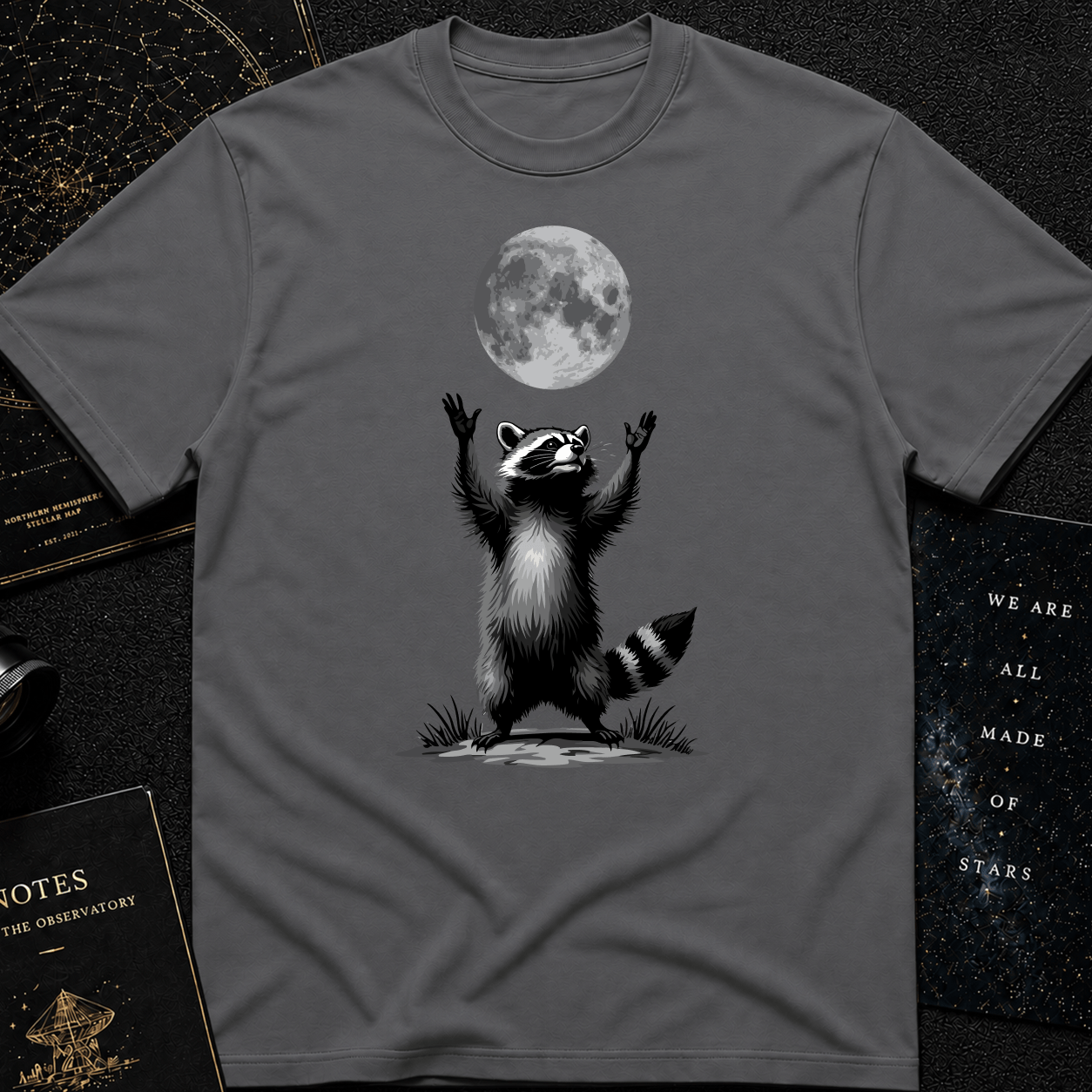 Moon Worship Raccoon T-Shirt – Funny Spiritual Animal Tee for Nature & Space Lovers