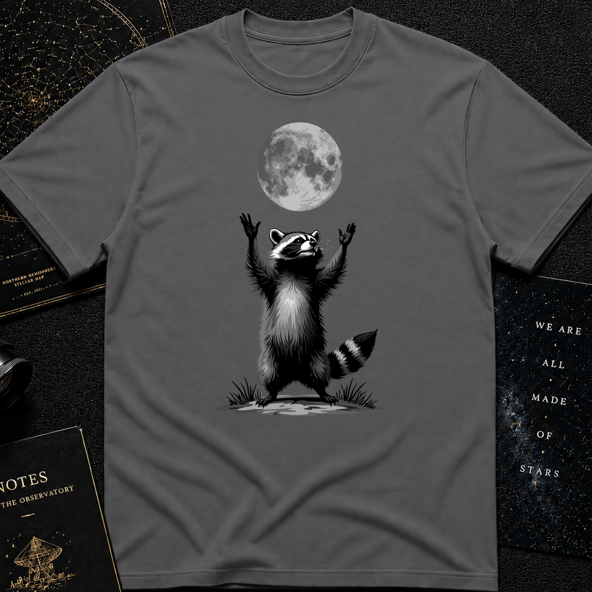 Moon Worship Raccoon T-Shirt – Funny Spiritual Animal Tee for Nature & Space Lovers