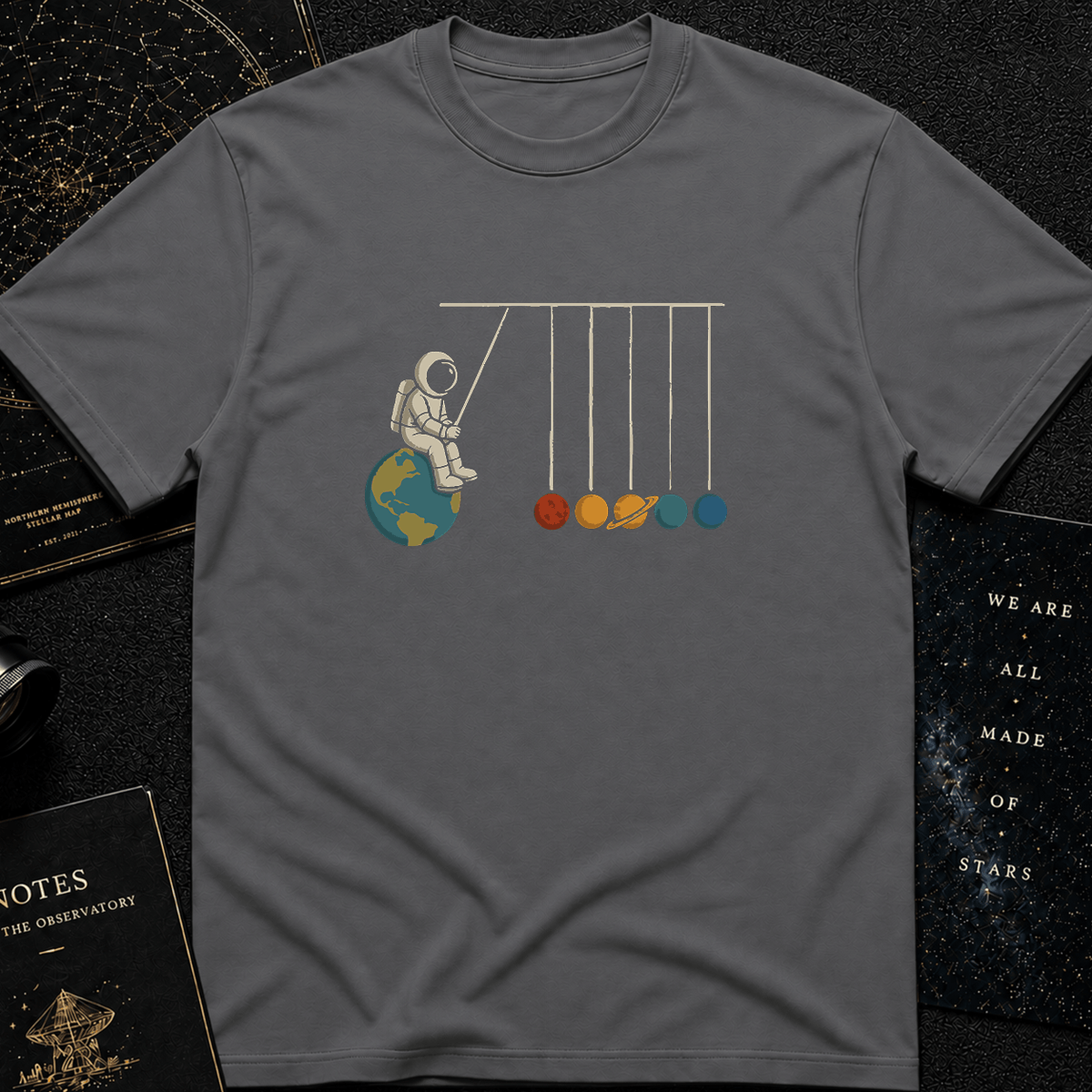 Newton's Space Cradle – Astronaut Planet Swing Tee
