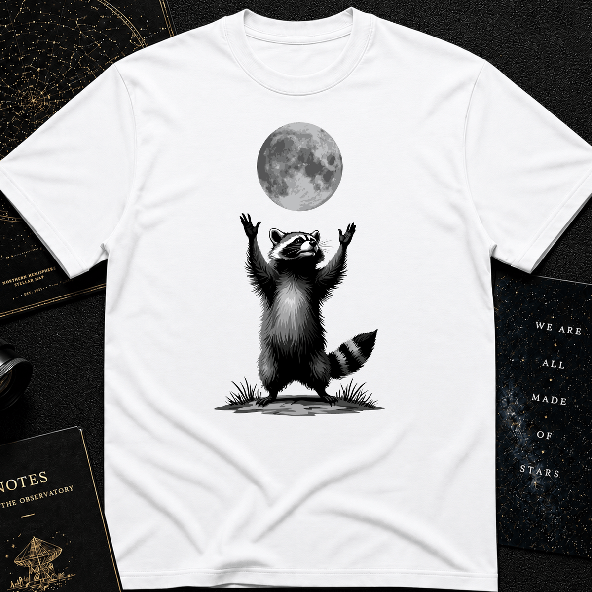 Moon Worship Raccoon T-Shirt – Funny Spiritual Animal Tee for Nature & Space Lovers