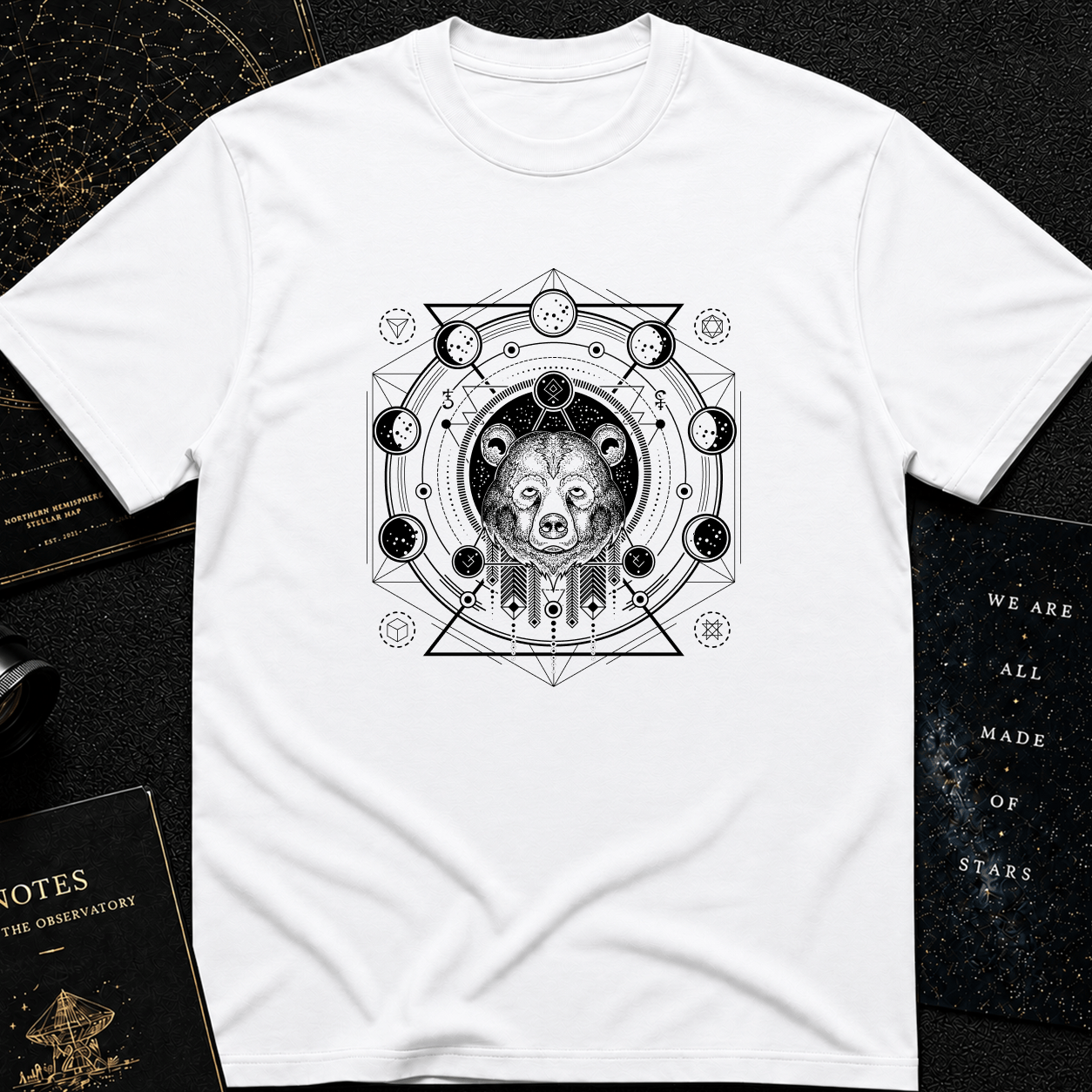 Celestial Bear Spirit T-Shirt – Sacred Geometry & Cosmic Design Tee