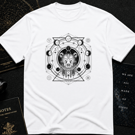 Celestial Bear Spirit T-Shirt – Sacred Geometry & Cosmic Design Tee
